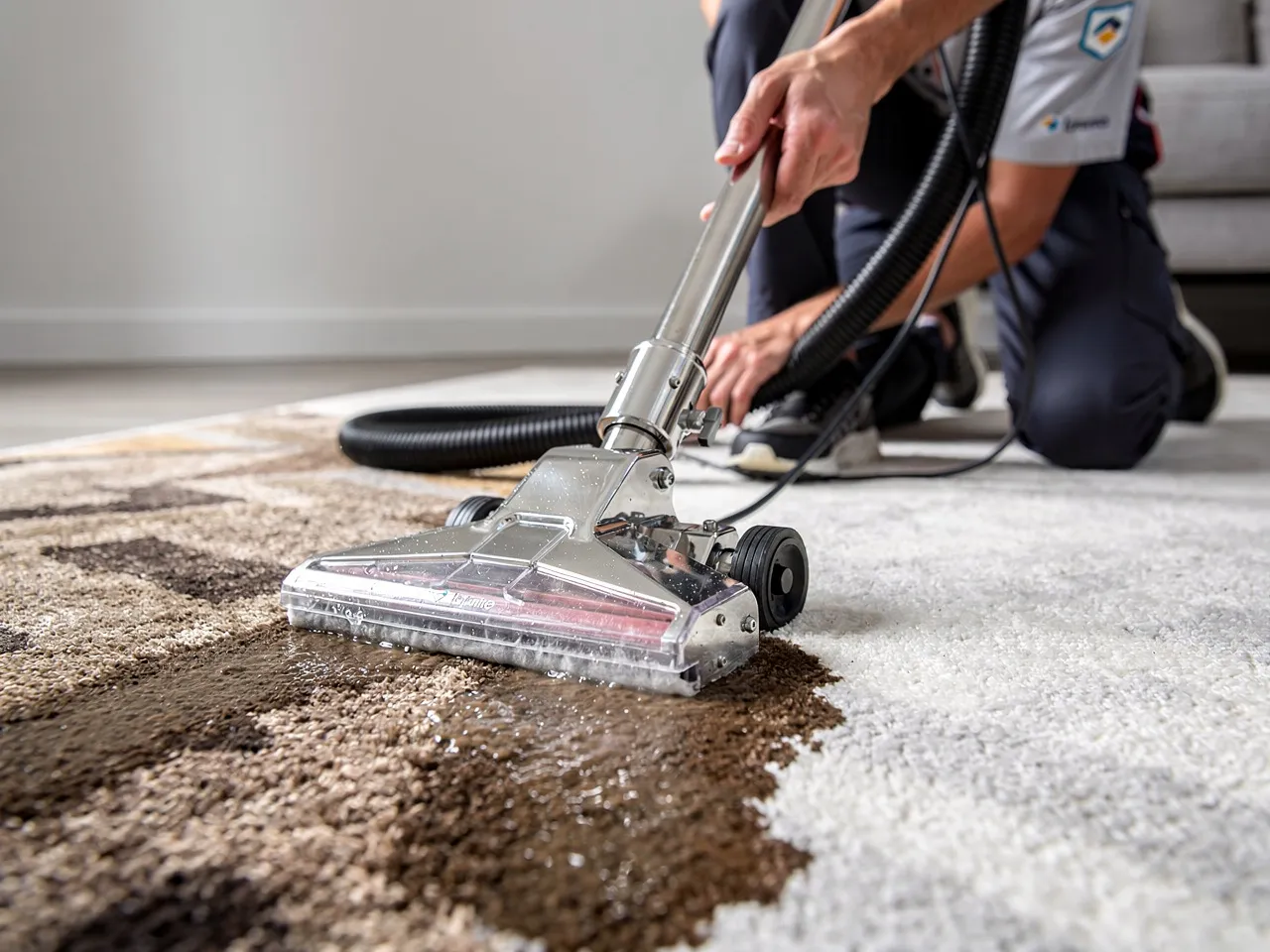 Professional carpet cleaning equipment in action