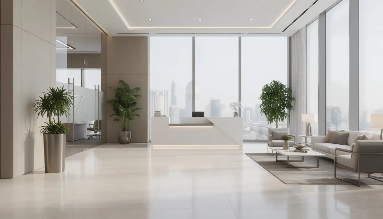 Modern and clean office reception area in Dubai
