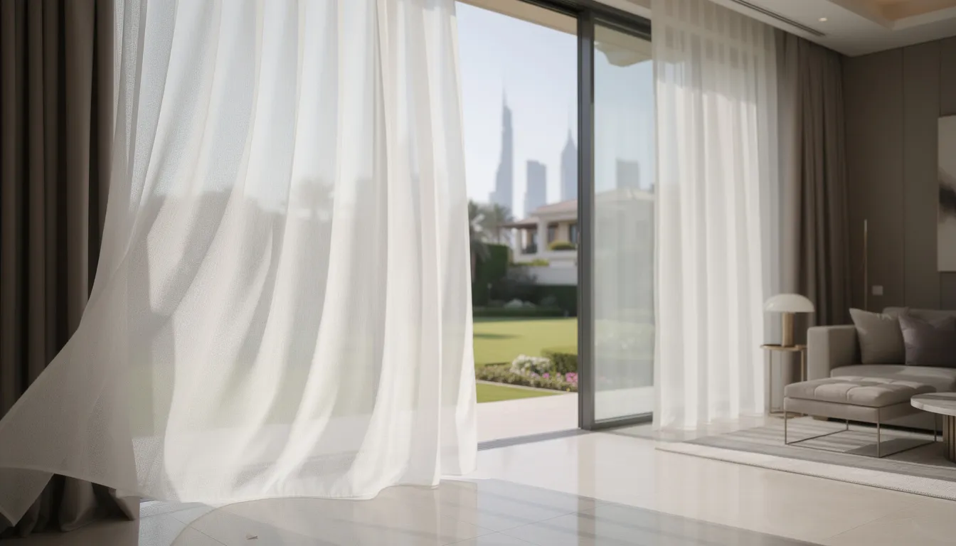 Clean, vibrant curtains in a Dubai home