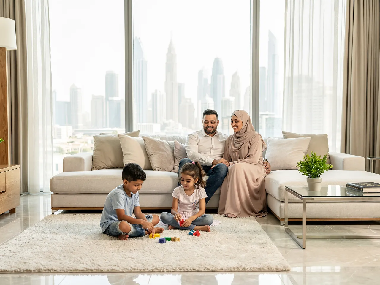 Family enjoying a clean and comfortable home in Dubai