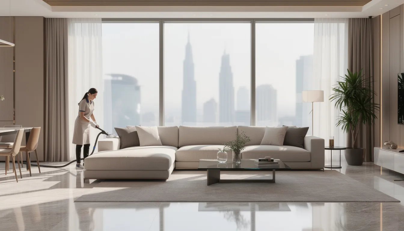 Sparkling clean living room in a Dubai home after professional cleaning