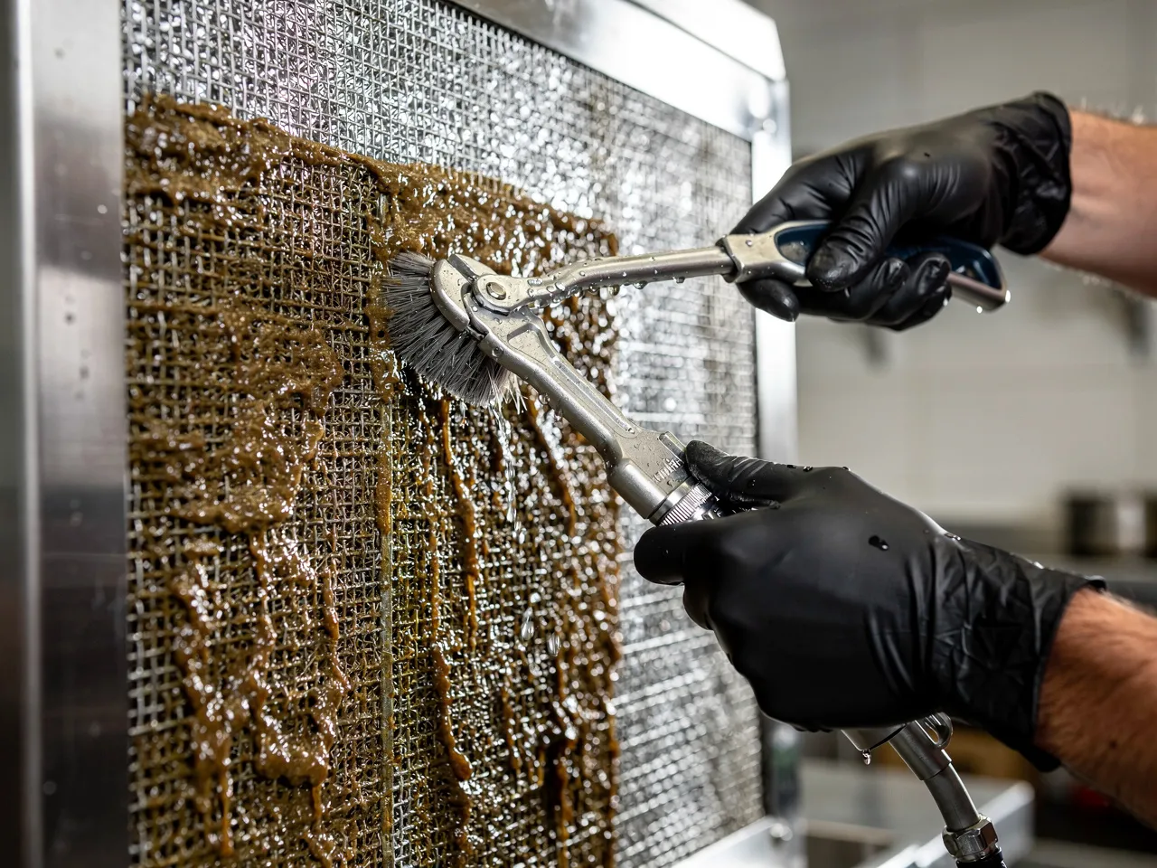 Technician cleaning kitchen hood filters