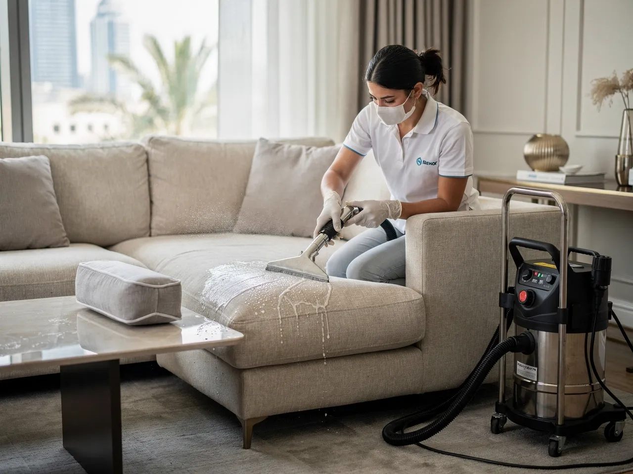 Professional deep cleaning of a sofa cushion