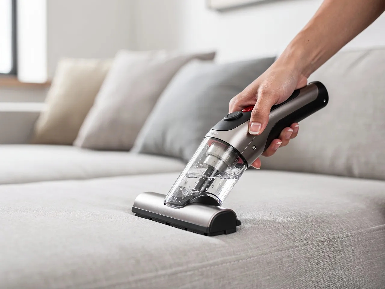 Professional upholstery cleaning tool in action
