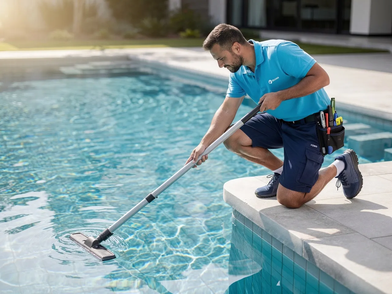 Professional pool cleaning service in action